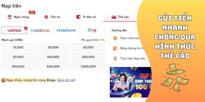 Gửi tiền nhanh chóng qua hình thức thẻ cào